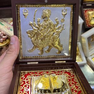 24K Gold Plated Jay Mata Di Jay Ambe Jay Durga Charan Paduka Frame 4x4 Inch – Navgraha.in