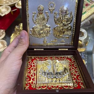24K Gold Plated Laxmi Ganesh Charan Paduka Frame 4x4 Inch – Navgraha.in