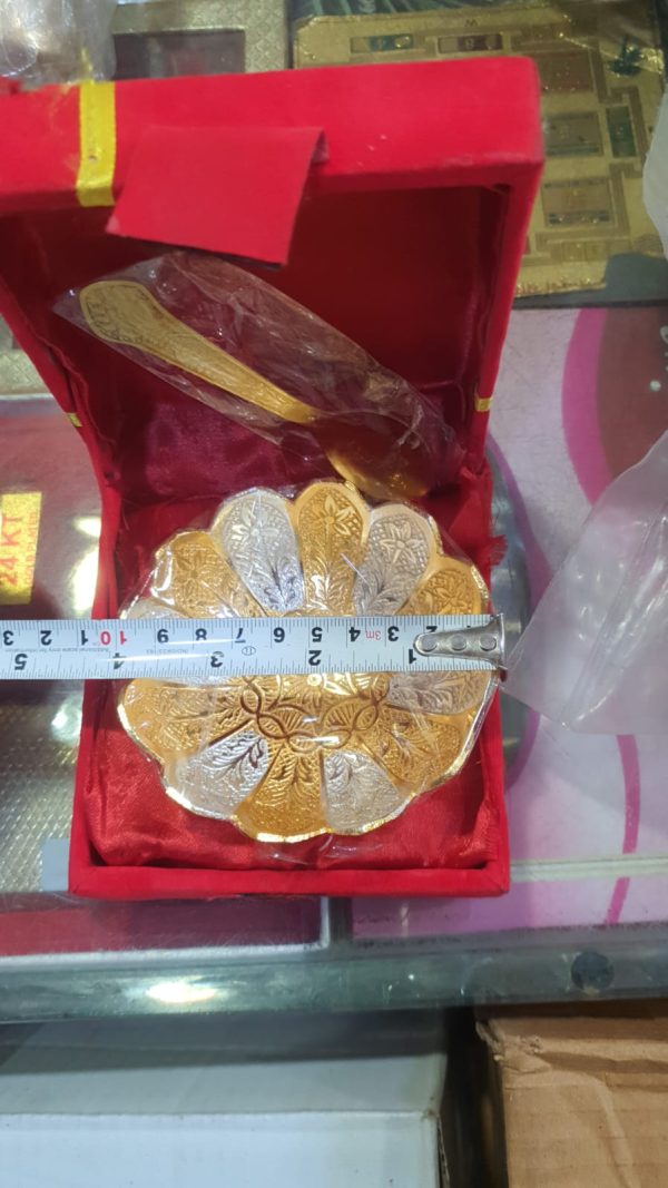 Gold Plated German Silver Bowl with Spoon – Navgraha.in - Image 3