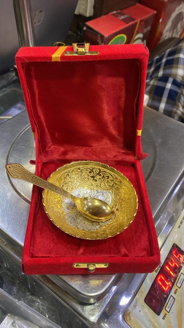 Gold Plated German Silver Bowl with Spoon – Navgraha.in - Image 2