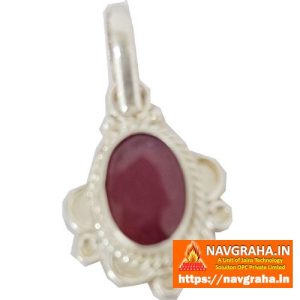 Natural Ruby Silver Pendant Indian Manik Approx 3.5 Carat – Certified 925 Sterling Silver Gemstone Jewelry – Navgraha.in