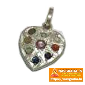 Navgraha Pendant Silver Heart Shape with Natural Stones – Navgraha.in