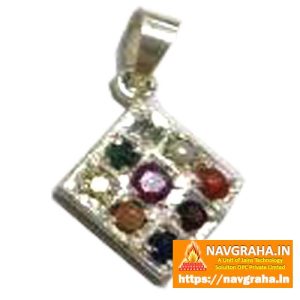 Navratna Silver Square Locket – 925 Sterling, Natural Nine Gemstones Pendant – Navgraha.in