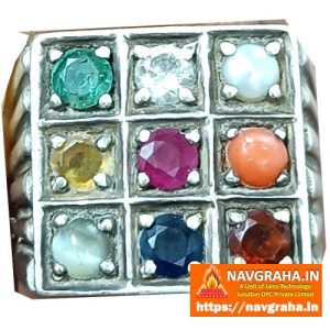 Navgraha Designer Ring Silver Square Shape with Premium Natural Stones – 925 Sterling Exclusive Multi-Gemstone Band – Navgraha.in