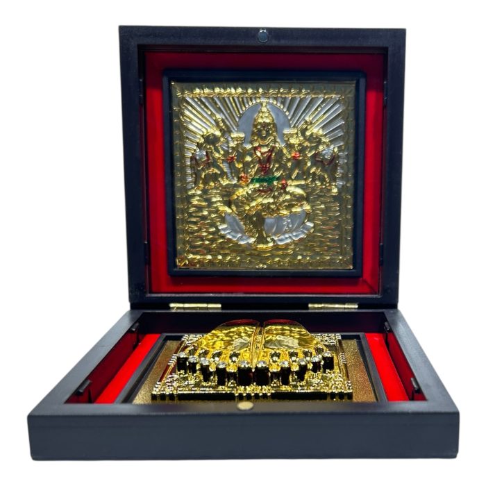 Sri Gala Lakshmi Mataji Gold Plated Charan Box Corporate Gift 4 x 4 inch - Image 1