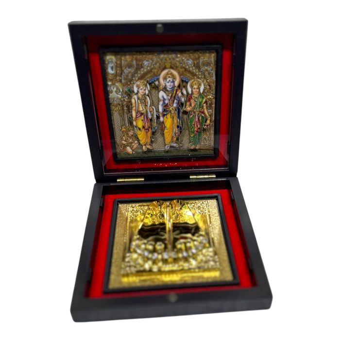 Sri Ram Darbar Gold Plated Charan Padhukas Med Box Corporate Gift 4 x 4 inch - Image 1