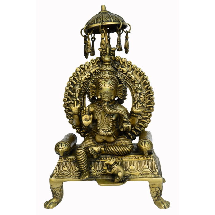 sitting Ganesha on bajath with umbrella Idol | Deity Idol Exclusive Collection - Image 1