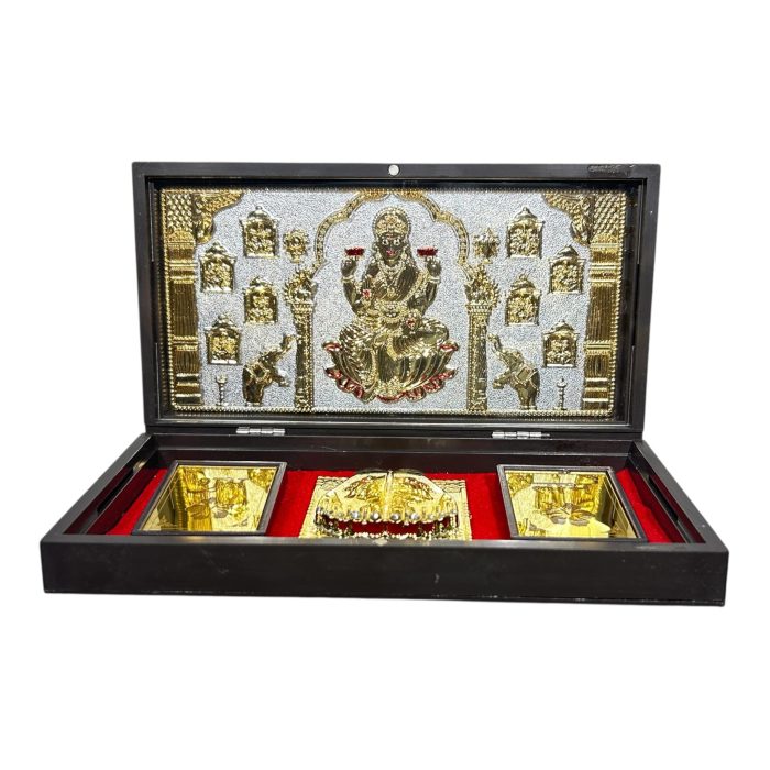 Sri Ashta Lakshmi mataji Silver plated  Charan Padhukas Box Corporate Gift 8 x 4 inch - Image 1