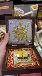 24K Gold Plated Jay Mata Di Jay Ambe Jay Durga Charan Paduka Frame 4x4 Inch – Navgraha.in