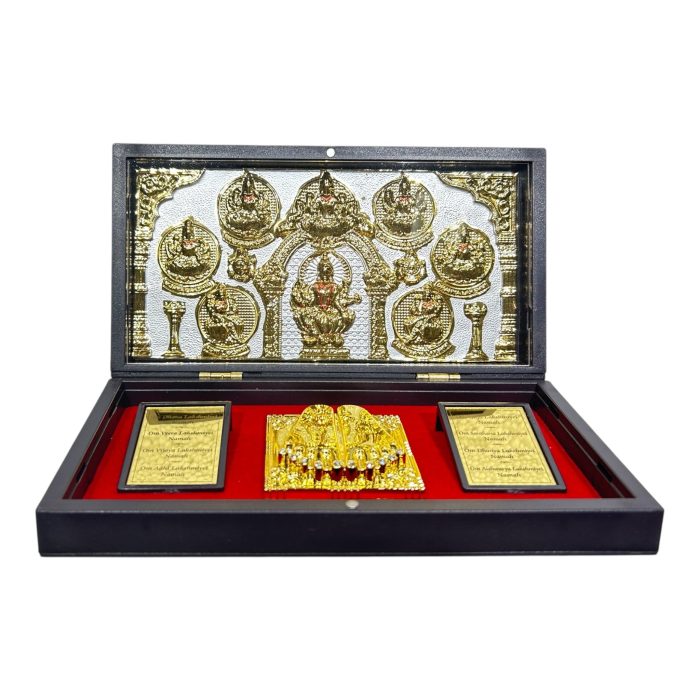 Sri Ashta Lakshmi mataji Gold Plated Charan Padhukas Box Corporate Gift 8 x 4 inch - Image 1