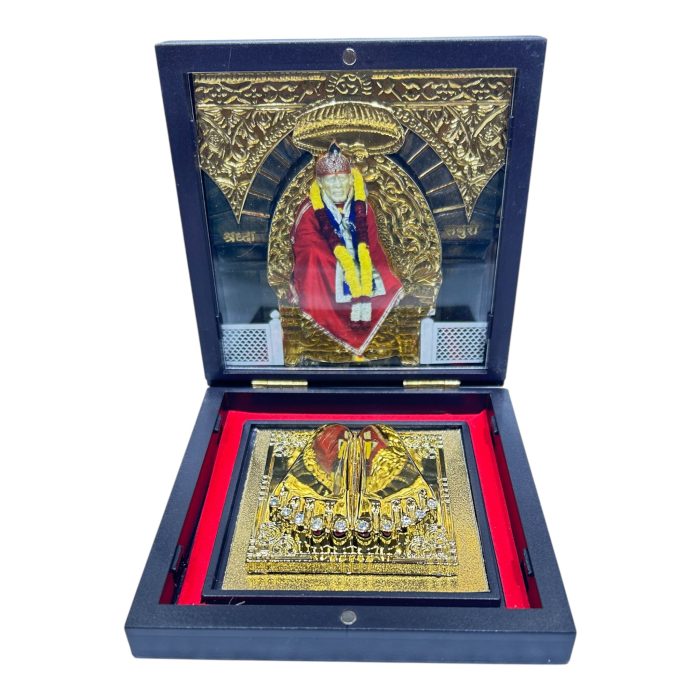 Sai Baba Gold Plated Charan Box Corporate Gift 4 x 4 inch - Image 1