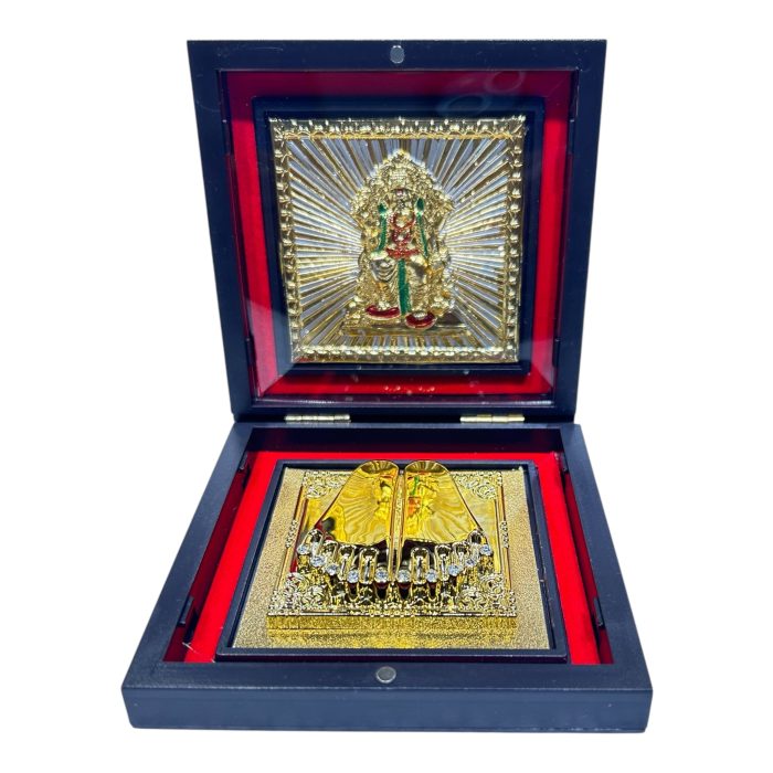 Sri Ganesh Ji Gold Plated Charan Box Corporate Gift 4 x 4 inch - Image 1