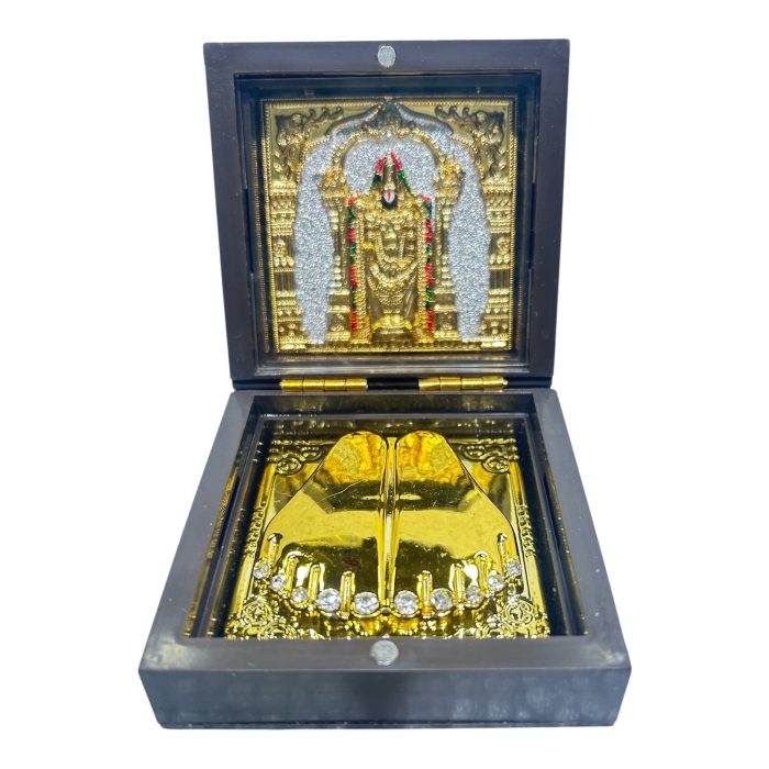 Sri Venkateswara Balaji Gold Plated Charan Box Corporate Gift 3 x 3 inch - Image 1