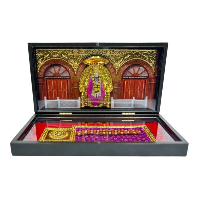 Shirdi Sai Baba Gold Plated Sacred Charan Padhukas Box size 8 x 4 inch - Image 1