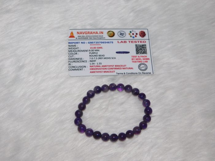 Amethyst Bracelet 8 MM Navgraha Certified - Navgraha - Image 1