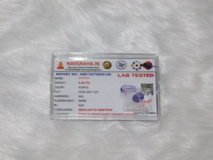 Amethyst Simulant 4.45 Ct Navgraha Certified - Navgraha - Image 1