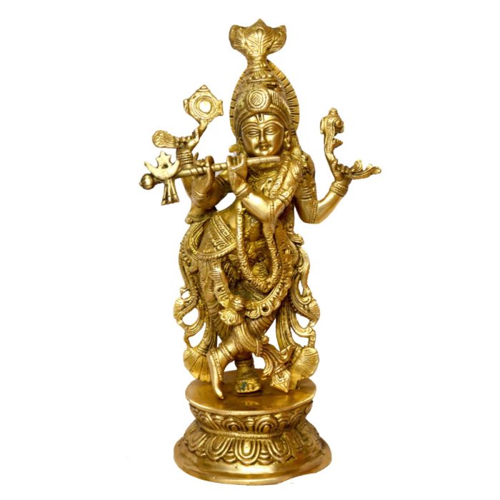 Lord Krishna With Four Hand Brass Idol | Deity Idol Exclusive Collection - Image 1
