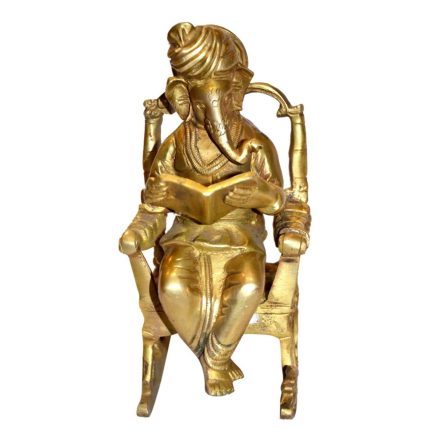 Ganesha Seating On Chair Brass Idol | Deity Idol Exclusive Collection