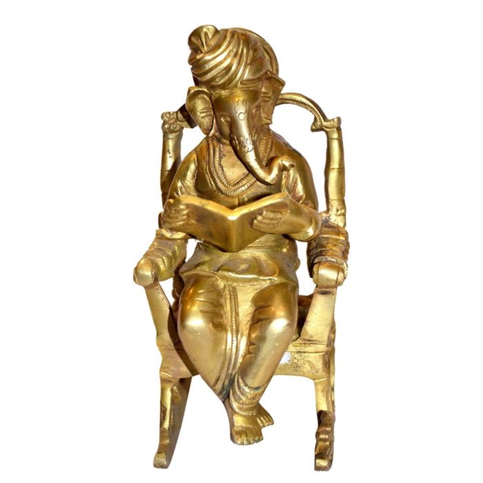 Ganesha Seating On Chair Brass Idol | Deity Idol Exclusive Collection - Image 1