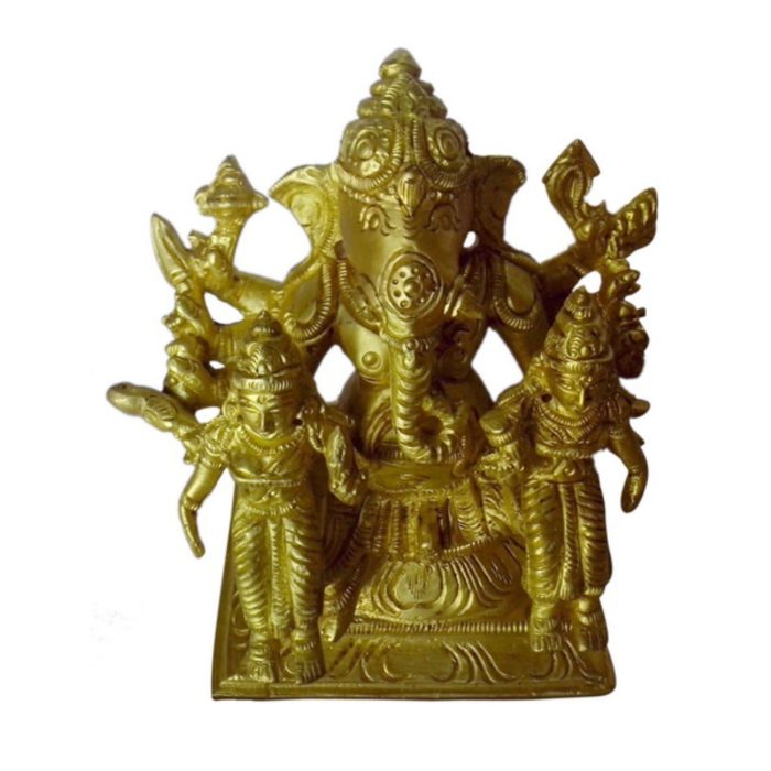 Ganesha With Riddhi Siddhi Brass collectible  Idol | Deity Idol Exclusive Collection - Image 1