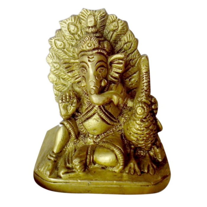 Ganesha with peacock Brass collectible  Idol | Deity Idol Exclusive Collection - Image 1