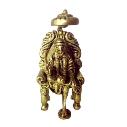 Saibaba With Chair & Chatra Brass Idol | Deity Idol Exclusive Collection