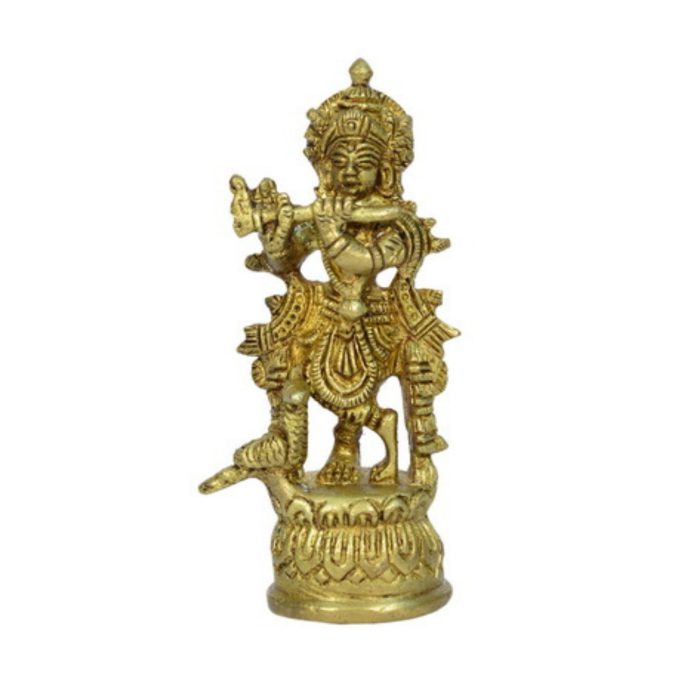 Krishna With Peacock Small Brass  Idol | Deity Idol Exclusive Collection - Image 1