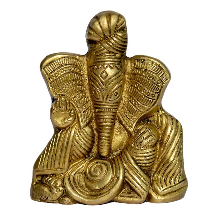Ganesha With Leaf Brass Idol | Deity Idol Exclusive Collection - Image 1