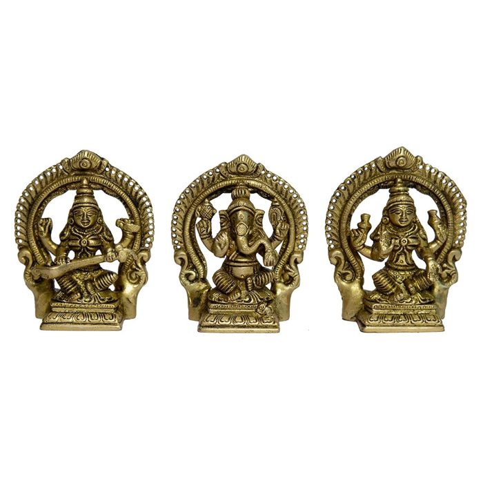 Ganesha-Lakshmi-Sarasvati With Kaman Brass For Idol | Deity Idol Exclusive Collection - Image 1