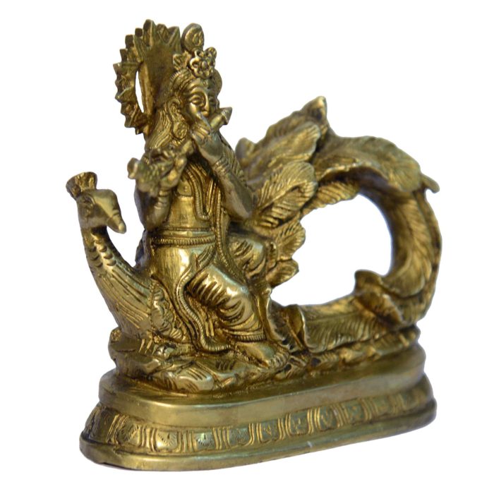 Krishna Sitting On Peacock Brass Idol | Deity Idol Exclusive Collection - Image 1