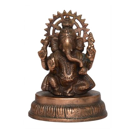 Lord Statue of Ganesh Round Base Black Metal Idol | Deity Idol Exclusive Collection