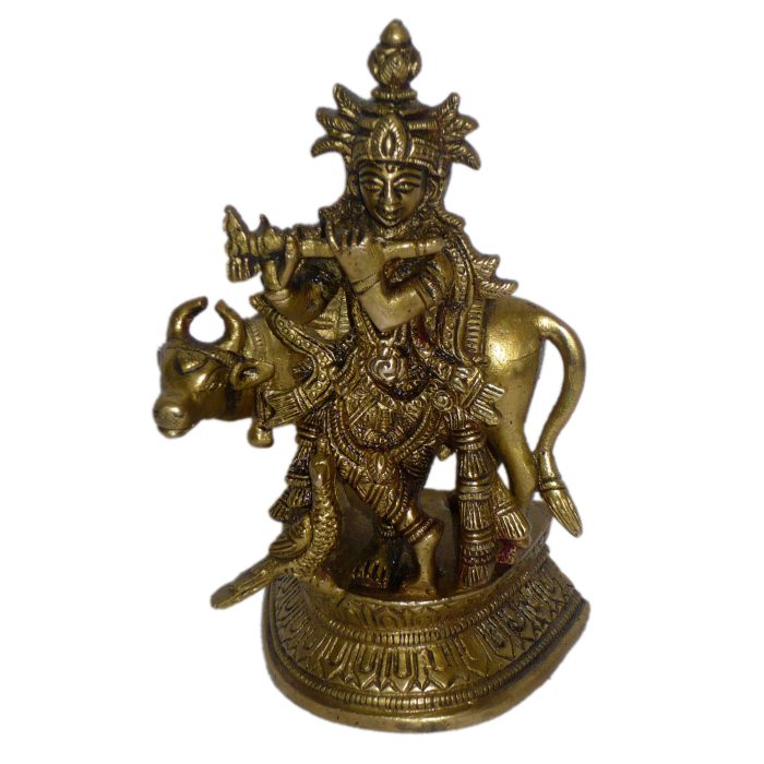 Krishna With Cow Brass Idol | Deity Idol Exclusive Collection - Image 1
