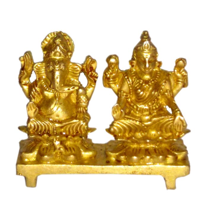 Ganesha & Lakshmi With Bajath On Kamal Sitting Brass  Idol | Deity Idol Exclusive Collection - Image 1