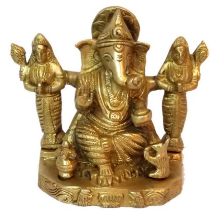 Ganesha With Riddhi Siddhi Brass Idol | Deity Idol Exclusive Collection