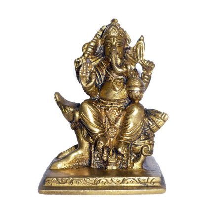 Ganesha Sitting On Rat Small Brass Idol | Deity Idol Exclusive Collection