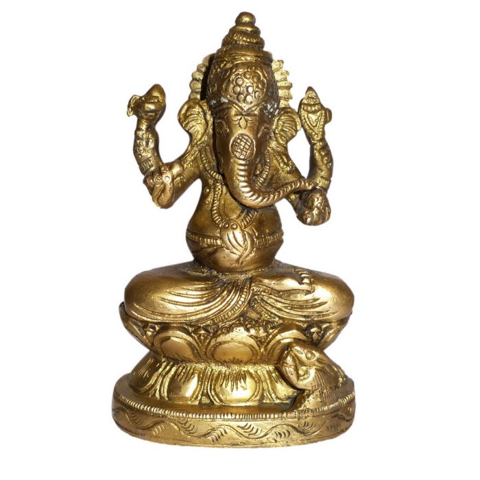 Ganesha Sitting On Kamal Small Brass  Idol | Deity Idol Exclusive Collection - Image 1