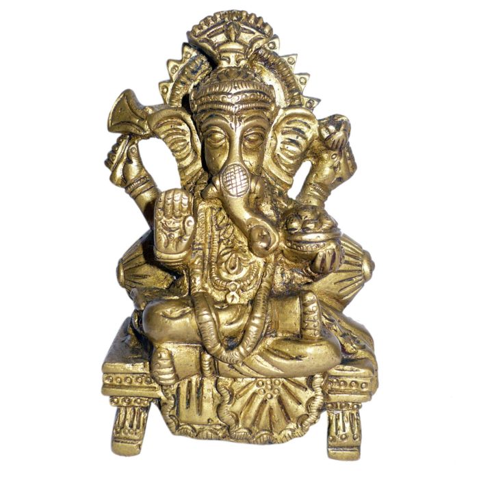 Ganesha Sitting On Bajath & Takiya Brass  Idol | Deity Idol Exclusive Collection - Image 1