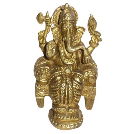 Ganesha Sitting On Sinhasan Small Brass Idol | Deity Idol Exclusive Collection