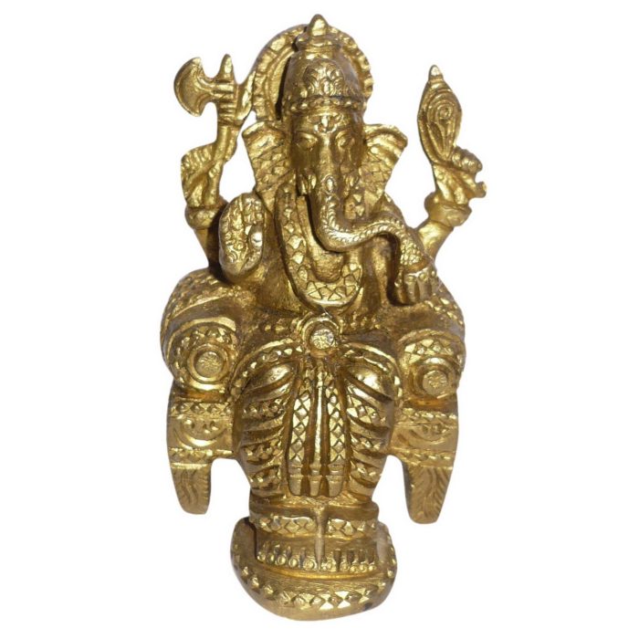 Ganesha Sitting On Sinhasan Small Brass Idol | Deity Idol Exclusive Collection - Image 1