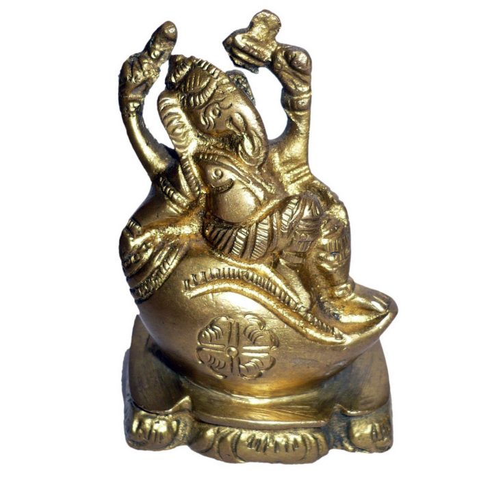 Ganesha Sitting On Shankha(Conch) Brass  Idol | Deity Idol Exclusive Collection - Image 1
