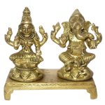 Statue Of Ganesha,Laxmi Sitting Bajath Brass | Obstacle Remover Ganesha Idol for Prosperity & Success