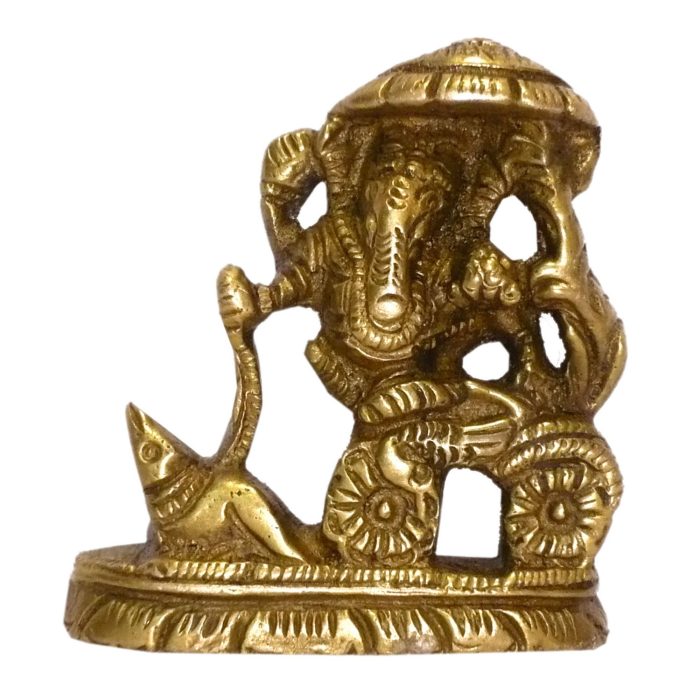 Ganesha With Rat Chariot Brass  Idol | Deity Idol Exclusive Collection - Image 1