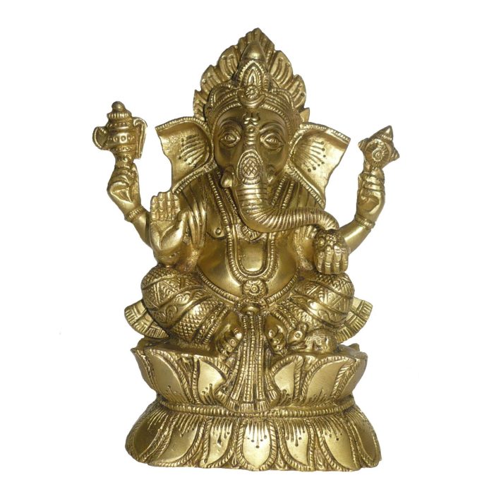 Statue Of Sitting Ganesha On Kamal Brass  Idol | Deity Idol Exclusive Collection - Image 1