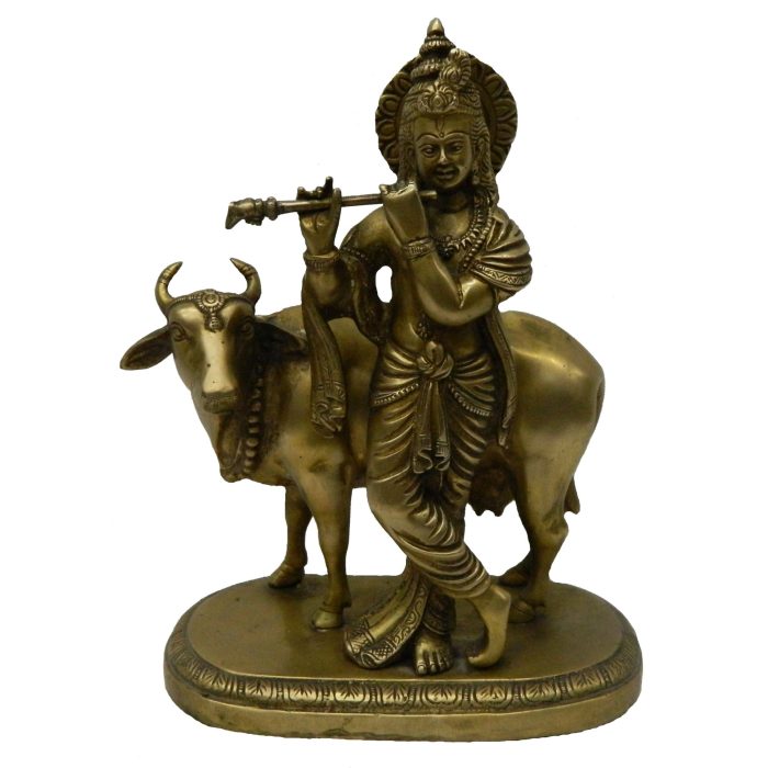 Lord Krishna With Cow In Medium Size Brass  Idol | Deity Idol Exclusive Collection - Image 1