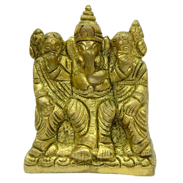 Ganesha With Riddhi Siddhi Brass Collectible  Idol | Deity Idol Exclusive Collection - Image 1