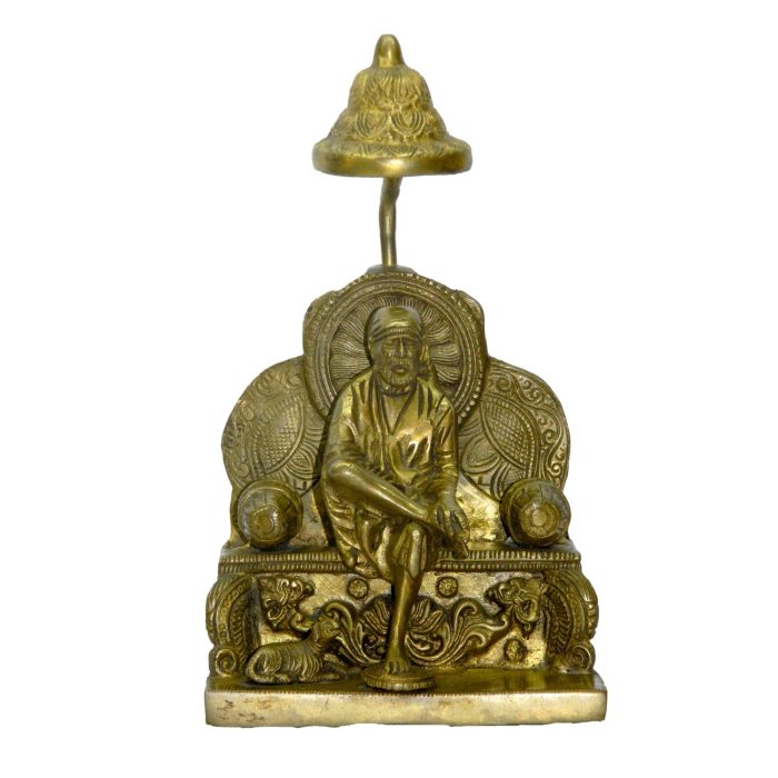 God Of Sitting Saibaba On Sinhasan Brass  Idol | Deity Idol Exclusive Collection - Image 1