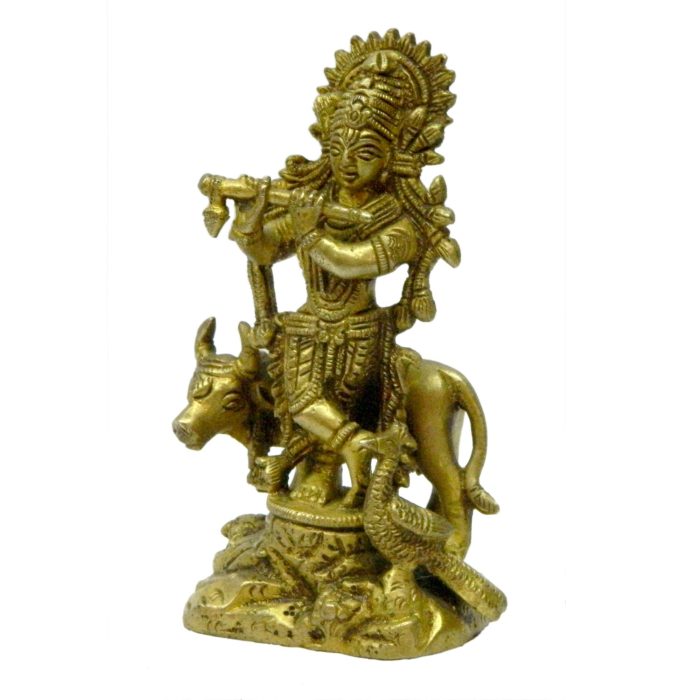 Lord Krishna With Cow Idol Small Size Brass  Idol | Deity Idol Exclusive Collection - Image 1