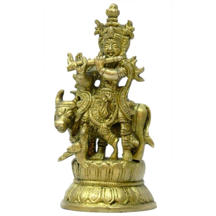 Krishna God With Cow Idol Brass  Idol | Deity Idol Exclusive Collection - Image 1