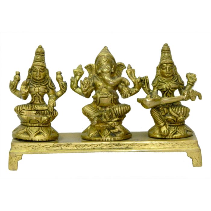 Ganesha,Laxmi And Sarasvati Brass  Idol | Deity Idol Exclusive Collection - Image 1