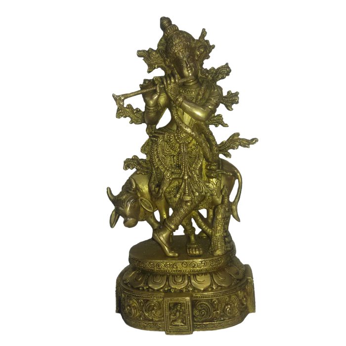 God Idol Of Krishna With Cow Brass  Idol | Deity Idol Exclusive Collection - Image 1